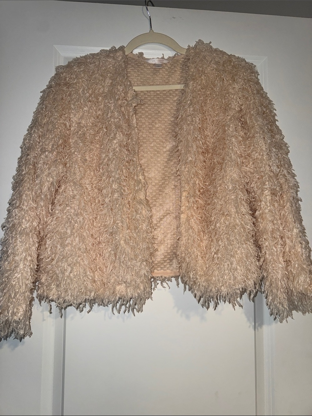 LC Lauren Conrad Blush-Pink Shaggy Open Cardigan
